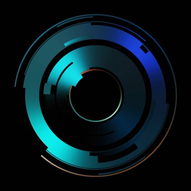 Gelecekçi hud arayüzü elementi. Soyut geometrik arkaplan. Dijital teknolojinin grafiksel çizimi siyah arkaplanda izole edildi..