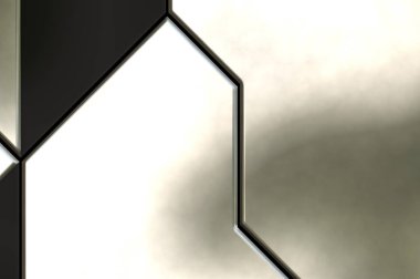 Üç boyutlu metalik doku. Uzay gemisi desenli yüzey. Aydınlık ve karanlık paneller. Fütürist soyut duvar kağıdı. Geometrik teknolojik yansıtıcı arkaplan.