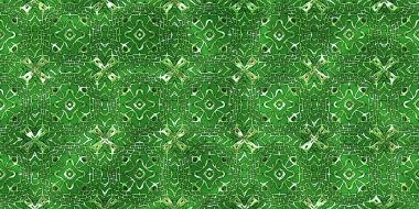 Renkli kumaş arka planında moda tarzında gümüş örgü süsü olan lüks, kusursuz bir şablon. Duvar kağıtları ve tekstil baskısı için tasarım. Lüks, ışıl ışıl metalimsi fantezi dokusu.