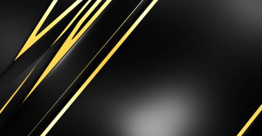 Metin için kopyalama alanı olan soyut siyah paneller. Üç boyutlu illüstrasyon. Renkli ışık özellikli koyu renk tasarım şablonu. Zarif geometrik parlak çizgili arka plan. Minimalist geometrik kapak grafiği.