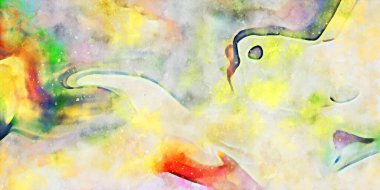 Kova desenli illüstrasyon. Çağdaş ve modern doku. Soyut renk boyama arka planı. Yaratıcı ve sanatsal duvar kağıdı. Fırçalanmış şekilleri ve lekeleri olan sanatsal duvar..