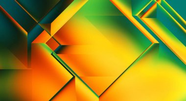 3 boyutlu illüstrasyon. Moda, basit geometrik renk gradyan arkaplan. Geometrik dinamik şekiller. Gölgeli teknoloji dijital şablonu ve gradyan arkaplanda ışıklar.  