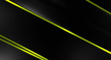 Metin için kopyalama alanı olan soyut siyah paneller. Üç boyutlu illüstrasyon. Renkli ışık özellikli koyu renk tasarım şablonu. Zarif geometrik parlak çizgili arka plan. Minimalist geometrik kapak grafiği.