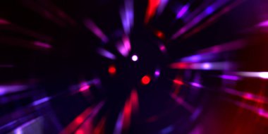 Parlayan ışıkları hareket ettirmenin havalı arka planı. Tasarımınız için canlı renkli bir portal şablonu. Işık ışınları ve hareket halindeki ışıldayan parçacıklar bir solucan deliği şekli oluşturuyor..