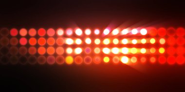 Parlak desenli duvar kağıdı. Sahne ışıkları olan renkli ışıkların ihtişamlı arkaplanı. Parlayan ışıklar siyah arka planda parti izleri. Sahne veya stadyum ışıklarının dijital illüstrasyonu. 