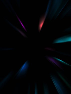 Siyah arkaplanda izole edilmiş dinamik ışık ışınları. Parlayan renkli ışık parçacıklarının grafiksel 2d çizimi.