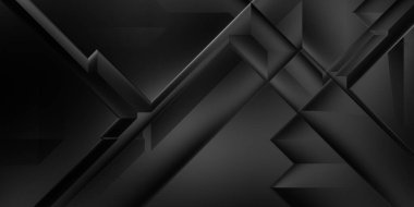 Siyah üç boyutlu geometrik arkaplan. Moda lüks minimalist tasarım. Geometrik şablon. Karanlık elementleri olan birinci sınıf soyut duvar kâğıdı. Poster, broşür, sunum, web sitesi için özel tasarım.