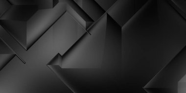 Siyah üç boyutlu geometrik arkaplan. Moda lüks minimalist tasarım. Geometrik şablon. Karanlık elementleri olan birinci sınıf soyut duvar kâğıdı. Poster, broşür, sunum, web sitesi için özel tasarım.