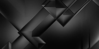 Siyah üç boyutlu geometrik arkaplan. Moda lüks minimalist tasarım. Geometrik şablon. Karanlık elementleri olan birinci sınıf soyut duvar kâğıdı. Poster, broşür, sunum, web sitesi için özel tasarım.