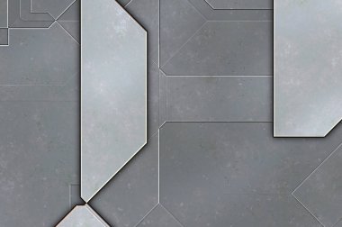 Katmanlı paneller. Fütürist soyut duvar kağıdı. Geometrik teknolojik yansıtıcı arka plan 3D metalik doku. Uzay gemisi desen yüzeyi.