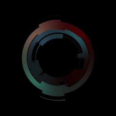 Gelecekçi hud arayüzü elementi. Soyut geometrik arkaplan. Dijital teknolojinin grafiksel çizimi siyah arkaplanda izole edildi..