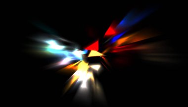 Parlayan ışıkları hareket ettirmenin havalı arka planı. Tasarımınız için canlı renkli bir portal şablonu. Işık ışınları ve hareket halindeki ışıldayan parçacıklar bir solucan deliği şekli oluşturuyor..