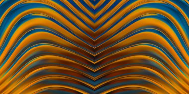 Renkli dalgalı yansıtıcı duvar kağıdının üç boyutlu çizimi. Duvar kağıdı, afiş, arkaplan, kart, kitap kapağı veya web sitesi için grafiksel illüstrasyon. Soyut parlak arkaplan.