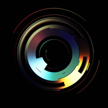 Gelecekçi hud arayüzü elementi. Soyut geometrik arkaplan. Dijital teknolojinin grafiksel çizimi siyah arkaplanda izole edildi..