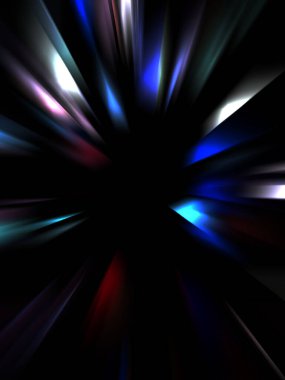 Siyah arkaplanda izole edilmiş dinamik ışık ışınları. Parlayan renkli ışık parçacıklarının grafiksel 2d çizimi.