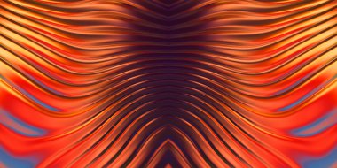 Renkli dalgalı yansıtıcı duvar kağıdının üç boyutlu çizimi. Duvar kağıdı, afiş, arkaplan, kart, kitap kapağı veya web sitesi için grafiksel illüstrasyon. Soyut parlak arkaplan.