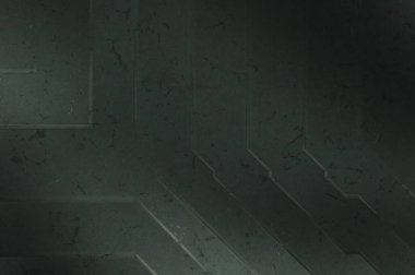 Çukur SciFi panelleri duvar. Üç boyutlu illüstrasyon. Gelecekçi kavramsal tasarım arka planı. Uzay gemisi desenli duvar kağıdı. Fırçalanmış teknoloji desen yüzeyi. 