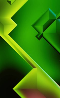 Geometrik dinamik şekiller. Gölgeli teknoloji dijital şablonu ve gradyan arka planda ışıklar. Modern basit geometrik renk gradyanı soyut arkaplan. 3B illüstrasyon. 