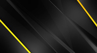 Metin için kopyalama alanı olan soyut siyah paneller. Üç boyutlu illüstrasyon. Renkli ışık özellikli koyu renk tasarım şablonu. Zarif geometrik parlak çizgili arka plan. Minimalist geometrik kapak grafiği.