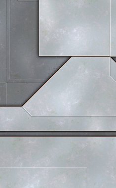 Katmanlı paneller. Fütürist soyut duvar kağıdı. Geometrik teknolojik yansıtıcı arka plan 3D metalik doku. Uzay gemisi desen yüzeyi.