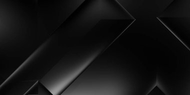 Siyah üç boyutlu geometrik arkaplan. Moda lüks minimalist tasarım. Geometrik şablon. Karanlık elementleri olan birinci sınıf soyut duvar kâğıdı. Poster, broşür, sunum, web sitesi için özel tasarım.