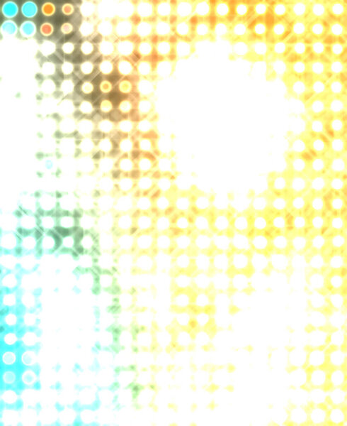 Светящиеся обои узор. Гламурный фон красочных огней с прожекторами. На черном фоне загораются мигающие огни. Цифровая иллюстрация прожекторов сцены или стадиона. 