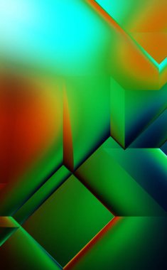 3 boyutlu illüstrasyon. Moda, basit geometrik renk gradyan arkaplan. Geometrik dinamik şekiller. Gölgeli teknoloji dijital şablonu ve gradyan arkaplanda ışıklar.  