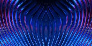 Renkli dalgalı yansıtıcı duvar kağıdının üç boyutlu çizimi. Duvar kağıdı, afiş, arkaplan, kart, kitap kapağı veya web sitesi için grafiksel illüstrasyon. Soyut parlak arkaplan.