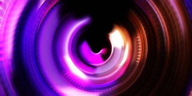 Fotoğraf makinesi konsepti. Soyut arkaplan. Dönen ışık ışınları. Hareketli kavramsal duvar kağıdı. Grafik dijital illüstrasyon. Parlayan neon ışıkları. Parlak sunum tasarım şablonu.