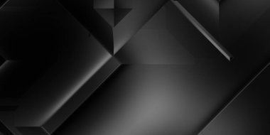 Siyah üç boyutlu geometrik arkaplan. Moda lüks minimalist tasarım. Geometrik şablon. Karanlık elementleri olan birinci sınıf soyut duvar kâğıdı. Poster, broşür, sunum, web sitesi için özel tasarım.