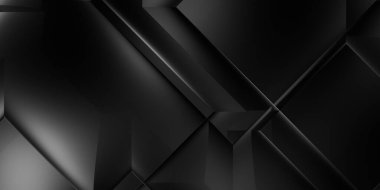 Siyah üç boyutlu geometrik arkaplan. Moda lüks minimalist tasarım. Geometrik şablon. Karanlık elementleri olan birinci sınıf soyut duvar kâğıdı. Poster, broşür, sunum, web sitesi için özel tasarım.