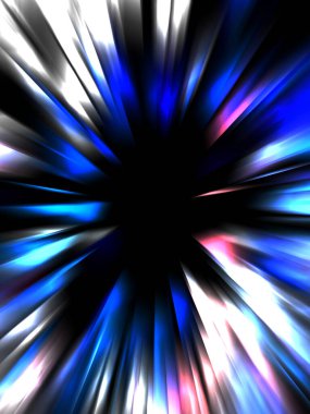 Siyah arkaplanda izole edilmiş dinamik ışık ışınları. Parlayan renkli ışık parçacıklarının grafiksel 2d çizimi.