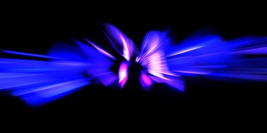 Güzel canlı renklerle enerji patlaması. Siyah arkaplanda izole edilmiş dinamik ışık ışınları. Parlayan renkli ışık parçacıklarının grafiksel 2D çizimi. Parlak tasarım şablonu.