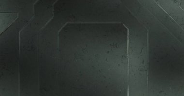 Çukur SciFi panelleri duvar. Üç boyutlu illüstrasyon. Gelecekçi kavramsal tasarım arka planı. Uzay gemisi desenli duvar kağıdı. Fırçalanmış teknoloji desen yüzeyi. 