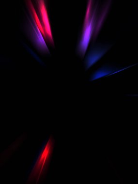 Siyah arkaplanda izole edilmiş dinamik ışık ışınları. Parlayan renkli ışık parçacıklarının grafiksel 2d çizimi.