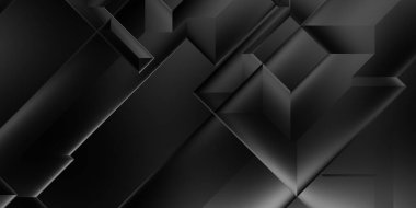 Siyah üç boyutlu geometrik arkaplan. Moda lüks minimalist tasarım. Geometrik şablon. Karanlık elementleri olan birinci sınıf soyut duvar kâğıdı. Poster, broşür, sunum, web sitesi için özel tasarım.