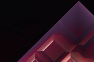 Geometrik dinamik şekiller. Gölgeli teknoloji dijital şablonu ve gradyan arka planda ışıklar. Modern basit geometrik renk gradyanı soyut arkaplan. 3B illüstrasyon. 