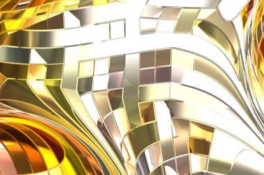 Metalik panel dokusunun 3 boyutlu çizimi. Renkli, parlak, soyut duvar kağıdı. Geometrik teknolojik parlak yansıtıcı arka plan. Yaratıcı parlak kavramsal arkaplan.