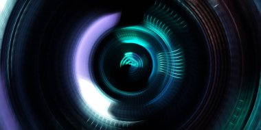 Fotoğraf makinesi konsepti. Soyut arkaplan. Dönen ışık ışınları. Hareketli kavramsal duvar kağıdı. Grafik dijital illüstrasyon. Parlayan neon ışıkları. Parlak sunum tasarım şablonu.