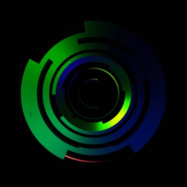 Gelecekçi hud arayüzü elementi. Soyut geometrik arkaplan. Dijital teknolojinin grafiksel çizimi siyah arkaplanda izole edildi..