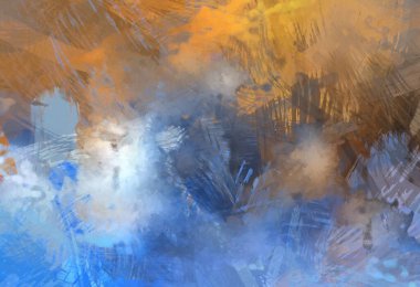 Soyut arkaplanda pürüzlü fırça darbeleri. Fırça boyası. Renkli boya darbeleri. Eşsiz duvar sanatı. Tuvaldeki modern sanat. Renkli çağdaş sanat eserleri.