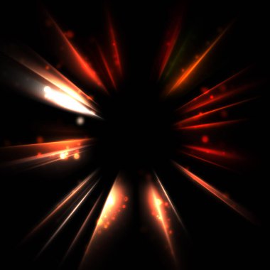 Işık huzmeleri ve parlayan parçacıkların kesiştiği güzel bir zemin. Canlı renkli ışıkların duvar kâğıdı. Parlak ışık görüntüsü.