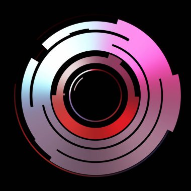 Gelecekçi hud arayüzü elementi. Soyut geometrik arkaplan. Dijital teknolojinin grafiksel çizimi siyah arkaplanda izole edildi..