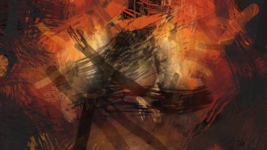 Soyut arkaplanda pürüzlü fırça darbeleri. Fırça boyası. Renkli boya darbeleri. Eşsiz duvar sanatı. Tuvaldeki modern sanat. Renkli çağdaş sanat eserleri.