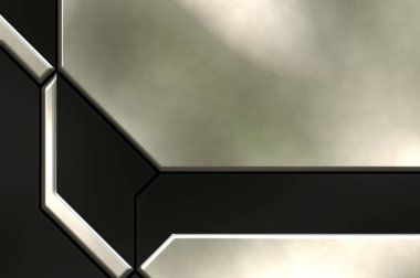 Üç boyutlu metalik doku. Uzay gemisi desenli yüzey. Aydınlık ve karanlık paneller. Fütürist soyut duvar kağıdı. Geometrik teknolojik yansıtıcı arkaplan.