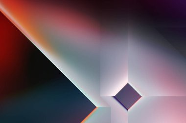 Geometrik dinamik şekiller. Gölgeli teknoloji dijital şablonu ve gradyan arka planda ışıklar. Modern basit geometrik renk gradyanı soyut arkaplan. 3B illüstrasyon. 