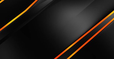 Metin için kopyalama alanı olan soyut siyah paneller. Üç boyutlu illüstrasyon. Renkli ışık özellikli koyu renk tasarım şablonu. Zarif geometrik parlak çizgili arka plan. Minimalist geometrik kapak grafiği.