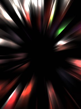 Siyah arkaplanda izole edilmiş dinamik ışık ışınları. Parlayan renkli ışık parçacıklarının grafiksel 2d çizimi.