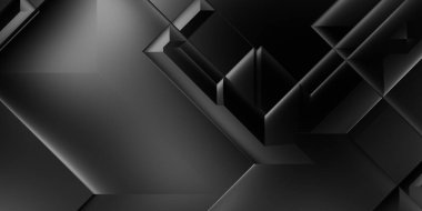 Siyah üç boyutlu geometrik arkaplan. Moda lüks minimalist tasarım. Geometrik şablon. Karanlık elementleri olan birinci sınıf soyut duvar kâğıdı. Poster, broşür, sunum, web sitesi için özel tasarım.