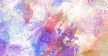 Soyut arkaplanda pürüzlü fırça darbeleri. Fırça boyası. Renkli boya darbeleri. Eşsiz duvar sanatı. Tuvaldeki modern sanat. Renkli çağdaş sanat eserleri.